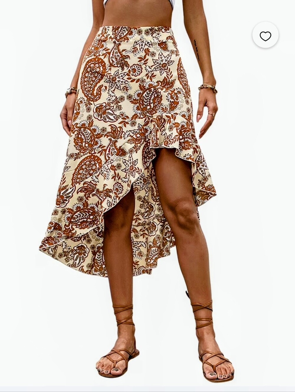 Floral And Paisley Print Asymmetrical Ruffle Hem Skirt